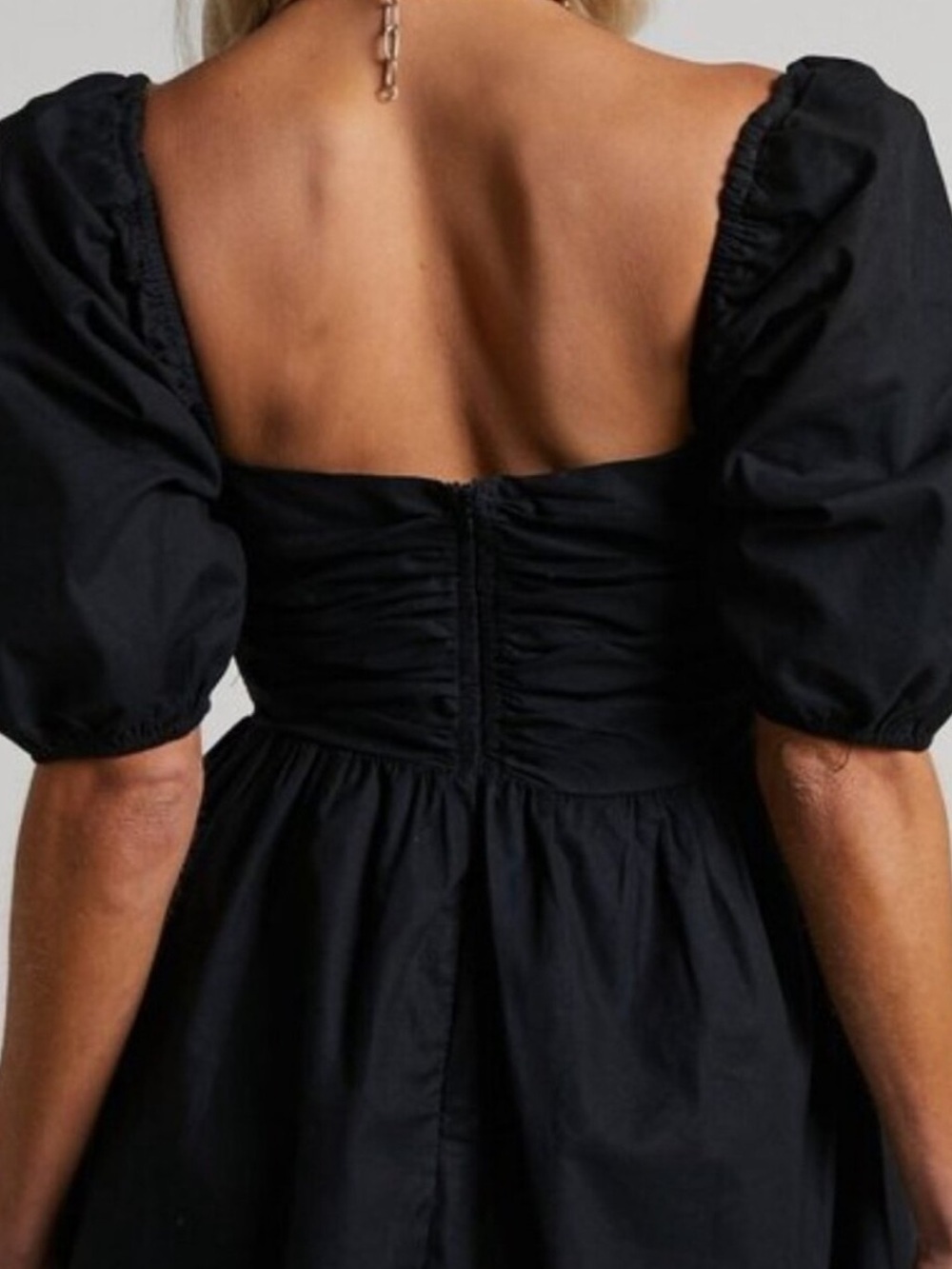 Showpo Black Puff-Sleeve Square Neck Mini Dress Size 6 - Picture 2 of 6